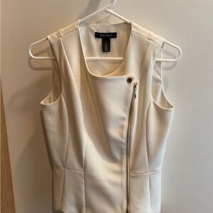 White House Black Market Cream Sleeveless Moto-Inspired Vest